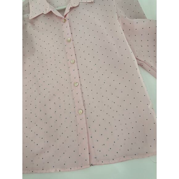 Spare Parts Vintage Blouse Womens Medium Pink Polka Dot Sheer Button Up Casual - Picture 9 of 16